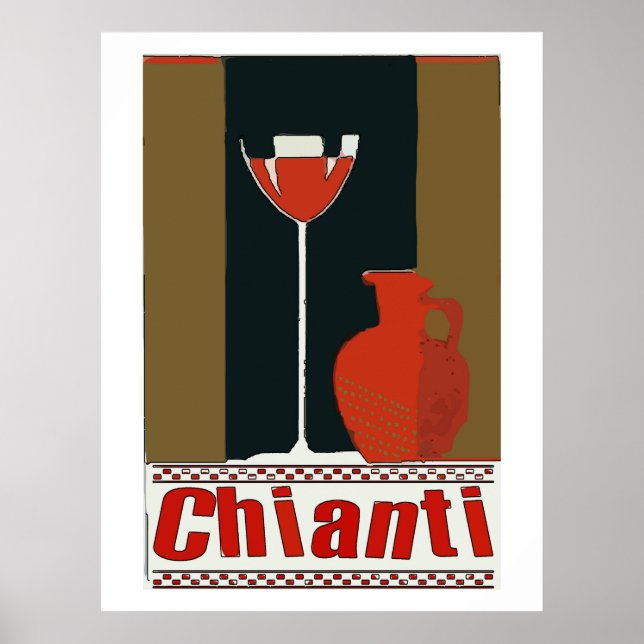 Poster Chianti Vin et bouteille rouge (Devant)