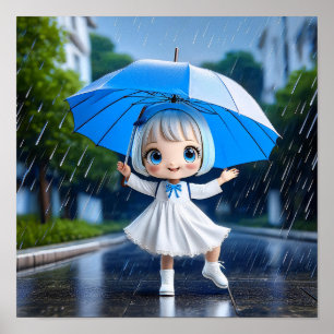 Poster Chibi danse sous la pluie