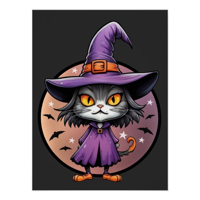 Poster Chibi Halloween sorcière chat (Devant)
