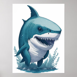 Poster Chibi Kawaii Shark en Aquarelle