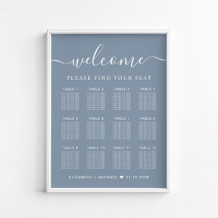 Poster Chic 12 Table Dusty Blue Mariage Seating Chart