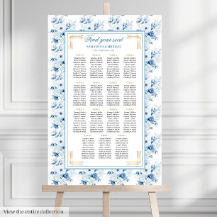 Poster Chic Aquarelle Pastel Bleu Or Plat