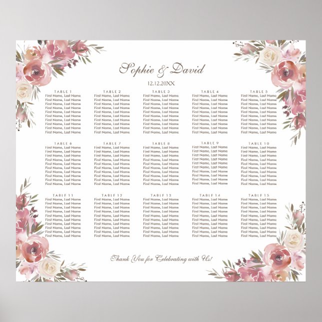 Poster Chic Aquarelle Peach Pink Peonies Seonies Chart (Devant)