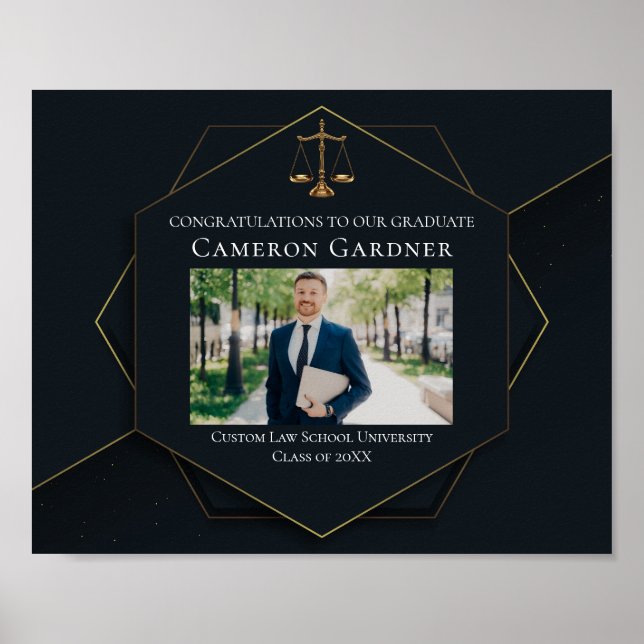 Poster Chic Black Gold Law School Photo Graduation Party (Devant)