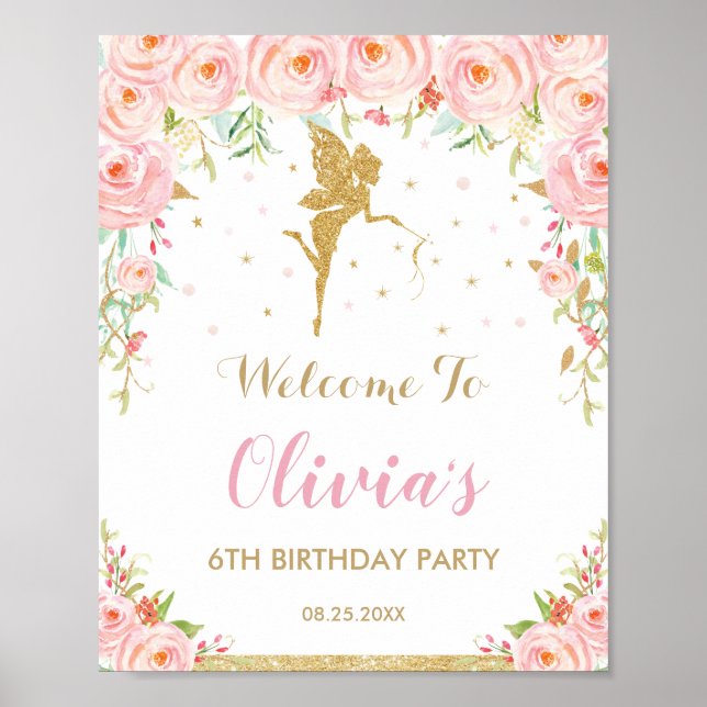 Poster Chic Blush Rose Floral Fairy Accueil (Devant)