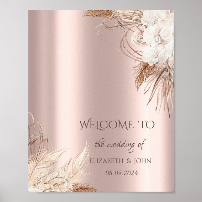 Poster Chic Boho Fleurs Rose Or (Devant)