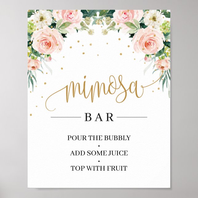 Poster Chic Boho rose floral or mimosa signe barre (Devant)