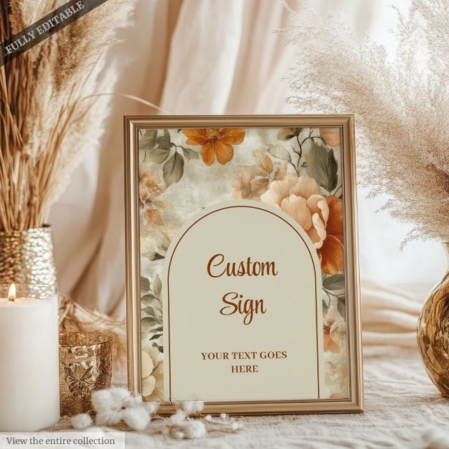 Poster Chic Boho Terre Cuite Beige Olive Floral Personnal (Chic Boho Terra Cotta Beige Olive Floral Custom Sign)