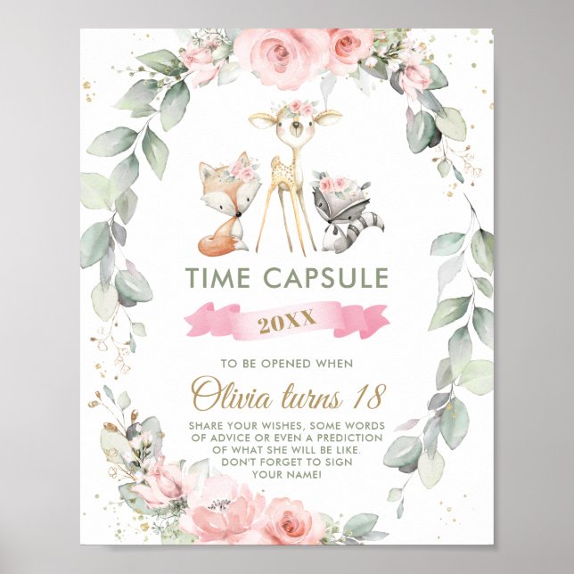 Poster Chic Bois Animaux Végétation Florale Temps Capsule (Devant)