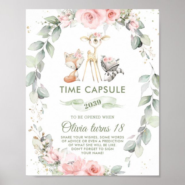 Poster Chic Bois Animaux Végétation Florale Temps Capsule (Devant)
