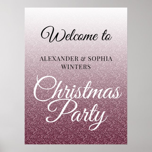 Poster Chic Bourgogne Parties scintillant Noël Accueil (Devant)