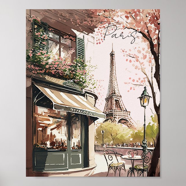 Poster Chic Café Parisien Tour Eiffel Paris France Shop (Devant)