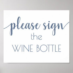 Poster Chic Calligraphie   Symbole Dusty Blue Wine Bottle