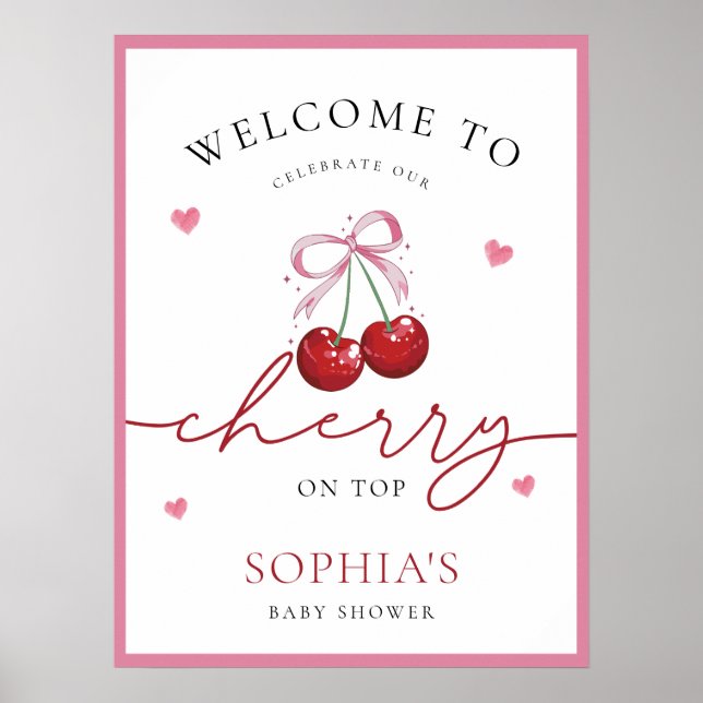 Poster Chic Coquette cerise sur le Baby shower supérieur (Devant)