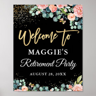 Poster Chic Coral Floral Gold Retraite Party Bienvenue