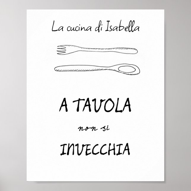 Poster Chic cuisine italienne art cuillère citation fourc (Devant)