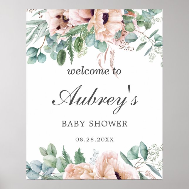 Poster Chic Dusty Rose Blush Baby shower Floral Bienvenue (Devant)