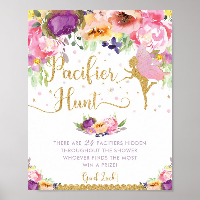 Poster Chic Fairy Purple Rose Floral Pacifier jeu de chas (Devant)