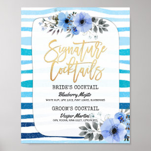 Poster Chic Floral Mariage Signature Cocktail Menu Boisso