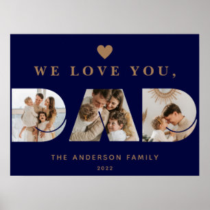 Poster Chic Gold Navy Blue Custom Trois Papa Script Photo