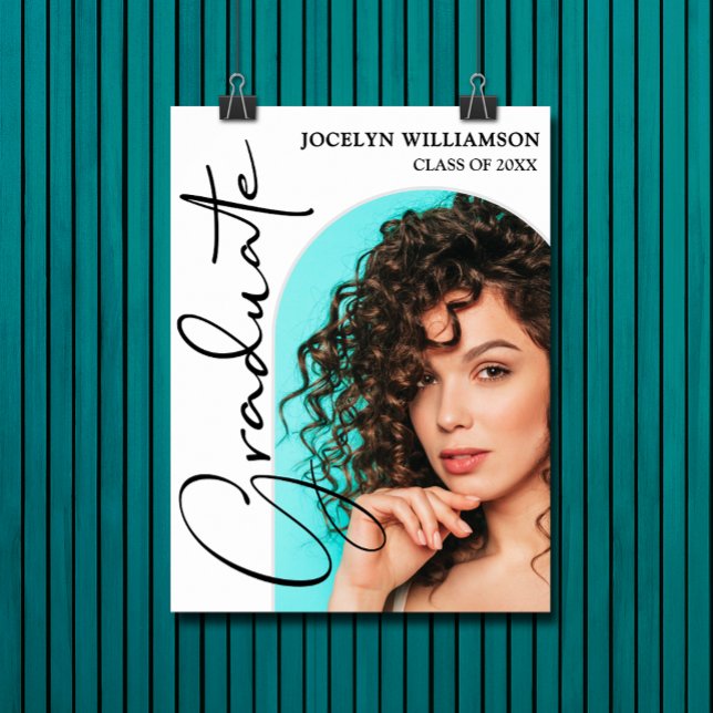 Poster Chic Graduation Script Arch Photo (Chic graduation script on arched photo party poster - PRINTED and/or INSTANT DOWNLOAD)