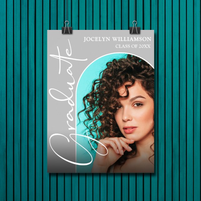 Poster Chic Graduation Script Arch Photo (Chic graduation script on arched photo gray poster - PRINTED and/or INSTANT DOWNLOAD)