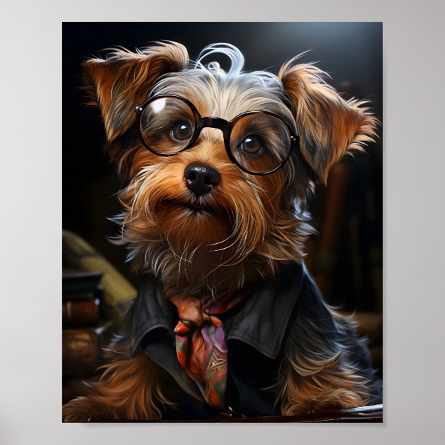 Poster Chic habillé drôle chien ​ ​ porter des lunettes c (Devant)