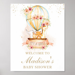 Poster Chic Hot Air Balloon Baby shower Animaux Bienvenue