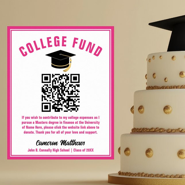 Poster Chic Hot Pink Graduate College Fund QR Code (Créateur téléchargé)