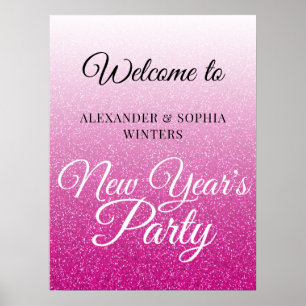 Poster Chic Hot Pink Parties scintillant Nouvel An Accuei