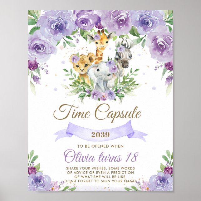 Poster Chic Jungle Animaux violet Floral Temps Capsule (Devant)