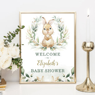Poster Chic Lapin Lapin Verdure Gold Wreath Bienvenue