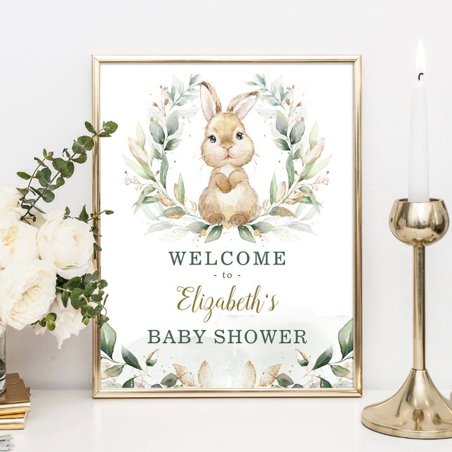Poster Chic Lapin Lapin Verdure Gold Wreath Bienvenue (Créateur téléchargé)