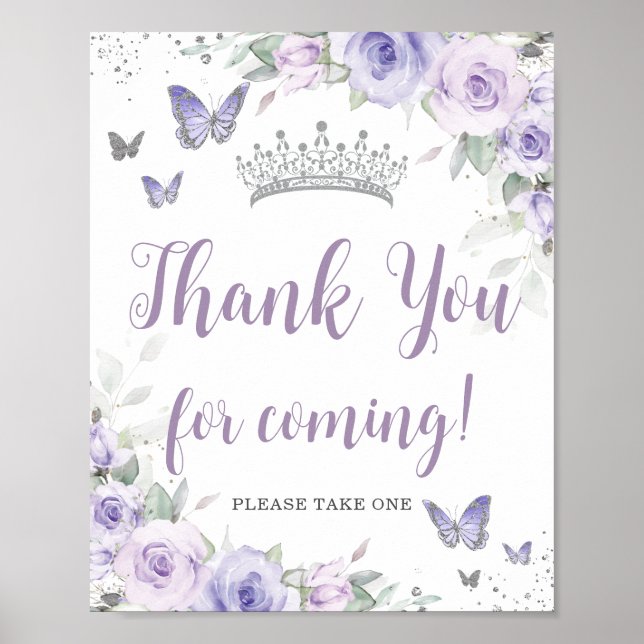 Poster Chic Lavande violet Floral Quinceañera Merci (Devant)