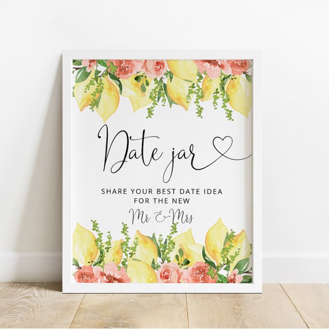 Poster Chic Lemon Floral Date Jar Fête des mariées (Créateur téléchargé)