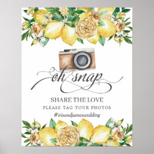 Poster Chic Lemon Floral Oh Snap Partagez le Mariage d'am