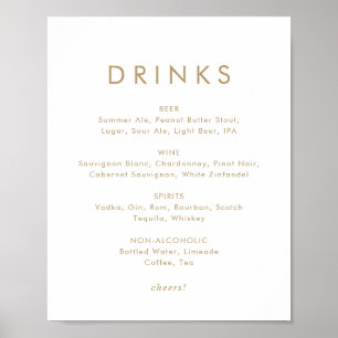 Poster Chic Mariage de typographie or Boissons Menu Signe