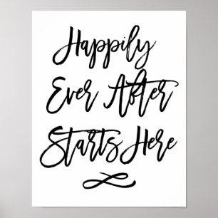 Poster Chic Mariage Lettré À La Main Signer Heureusement 