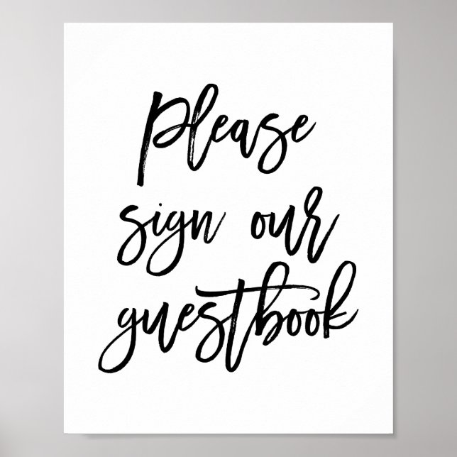 Poster Chic Mariage Lettré À La Main Signer Notre Livre D (Devant)