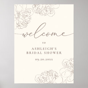 Poster Chic Mariage Minimaliste avec Dessins de Pivoines