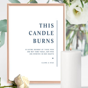 Poster Chic Minimal Cette Bougie Brûle Bleu Mariage Signa