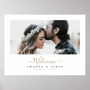 Poster Chic Modern Gold Horizontal Photo Mariage Bienvenu