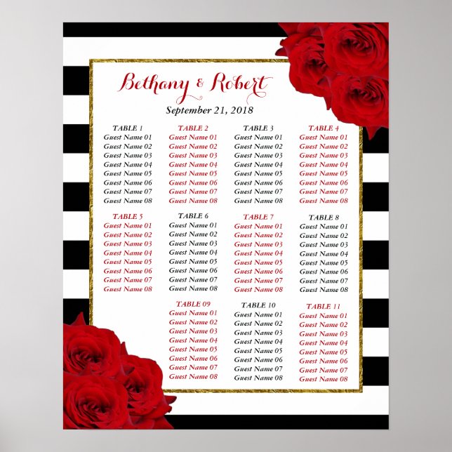 Poster Chic Moderne Luxe Mariage Collection - Roses rouge (Devant)