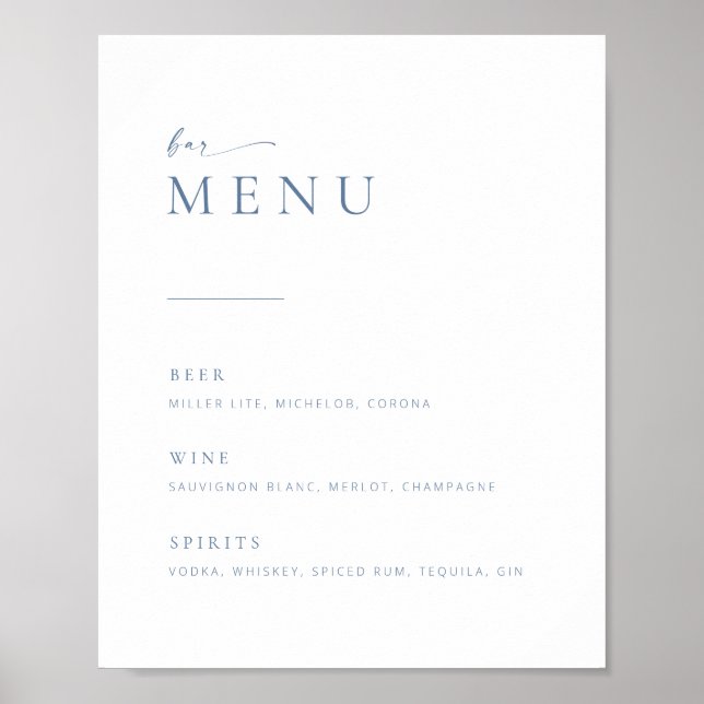 Poster Chic + Moderne Script Barre de Mariage Menu Signe  (Devant)