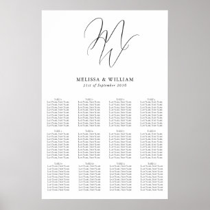 Poster Chic Monogramme Moderne Mariage noir & blanc Siège