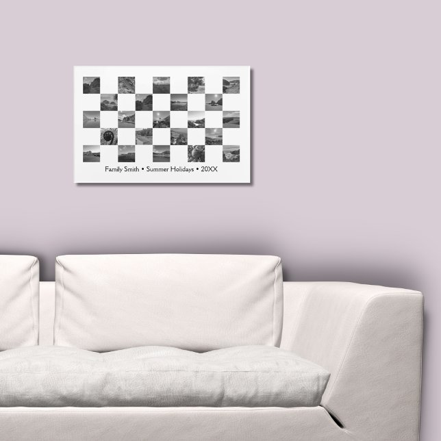 Poster Chic noir & blanc Nouvelle-Zélande Photos Checker (Stylish Black & White New Zealand Photos Checker Poster, Living Room)