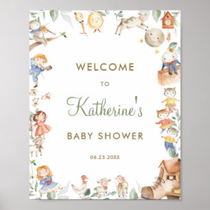 Poster Chic Nursery Rhyme Baby shower de verdure Bienvenu