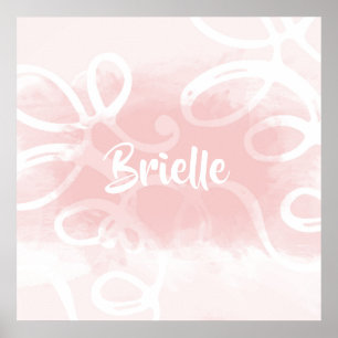 Poster Chic Pastel Pink Watercolor Swirls With Name