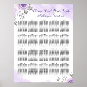 Poster Chic Pastel Purple Floral Sweet 16 Seating Chart