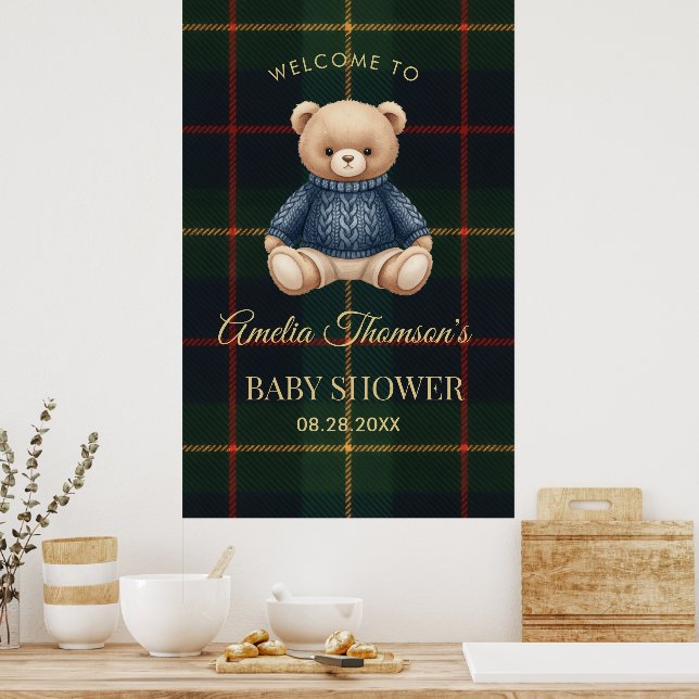 Poster Chic Preppy Teddy Bear Baby Shower  (Cuisine)